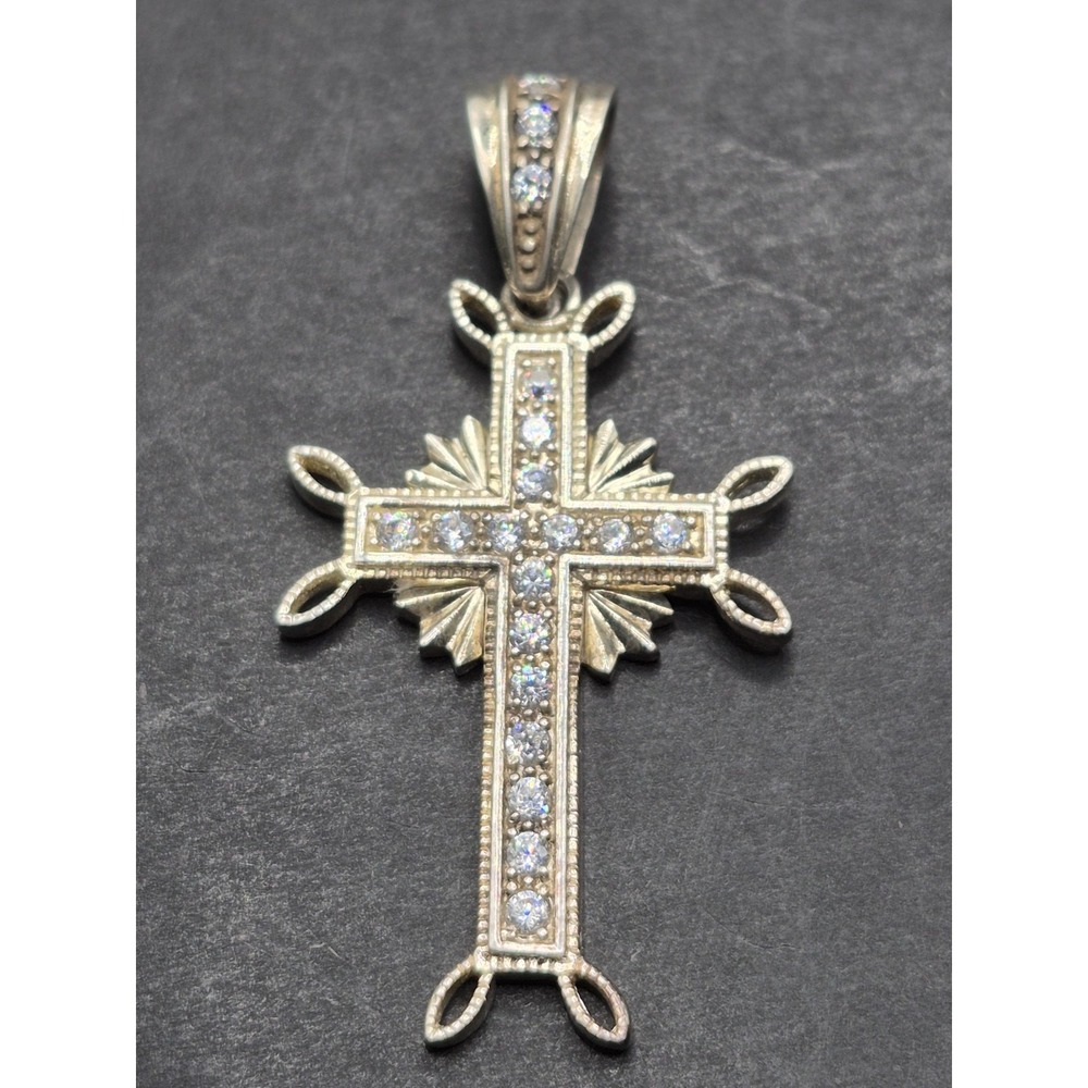 Vintage 60mm Sterling Silver C.Z. Decorative Cross 13 Grams K1
